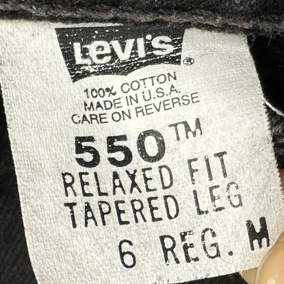 28 Waist VINT Levi’s Black 550 Jeans High Rise Relaxed Fit Tapered Leg USA Made - Picture 7 of 10